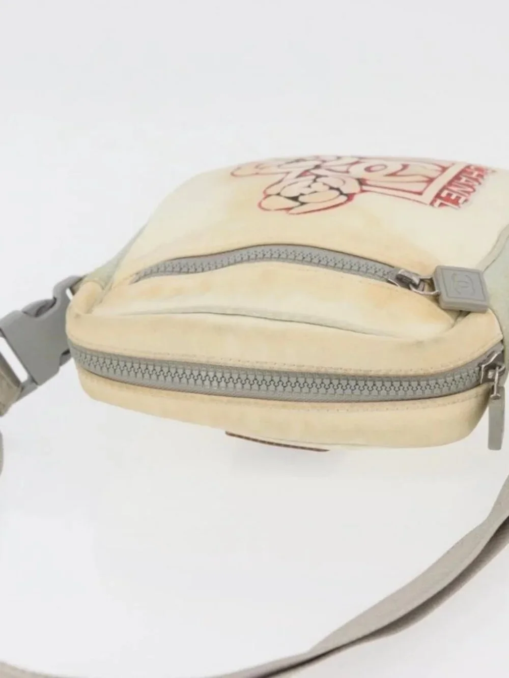 CHANEL Sports Line Shoulder Bag Nylon White Silver CC Auth bs34864